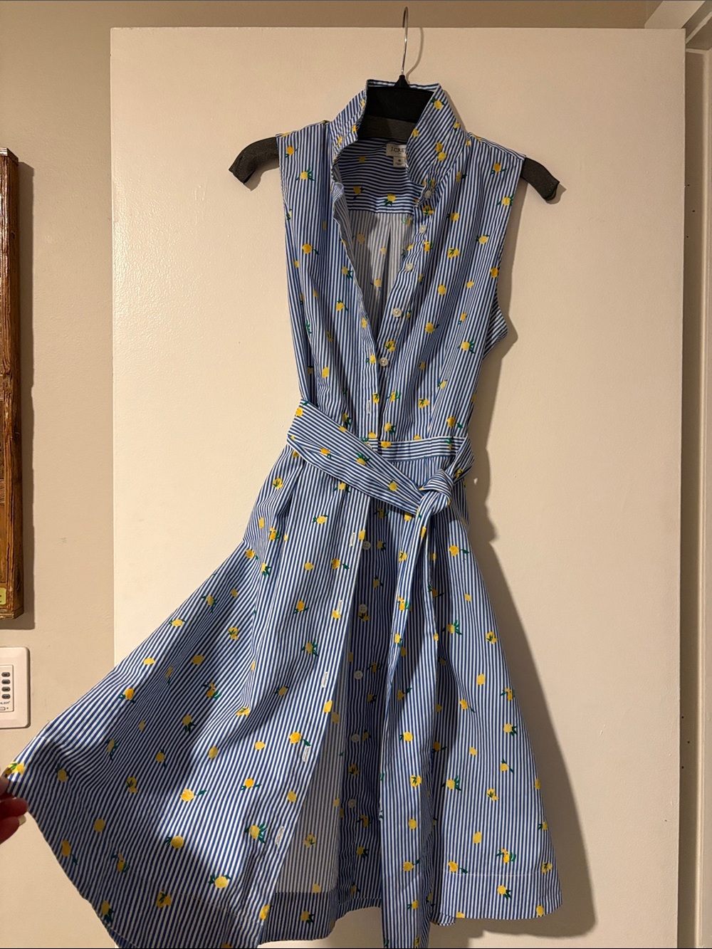 J. Crew Blue and Yellow Striped Sleeveless Shirt Dress